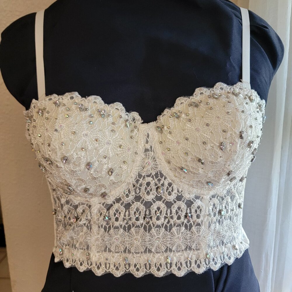 White sequin and lace bustier top